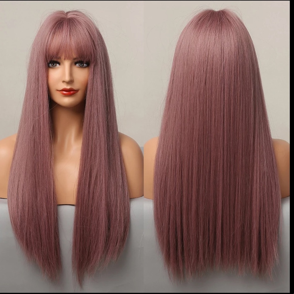 NWT Synthetic Wigs Light Purple Copper Ginger Long Straight Natural Look
